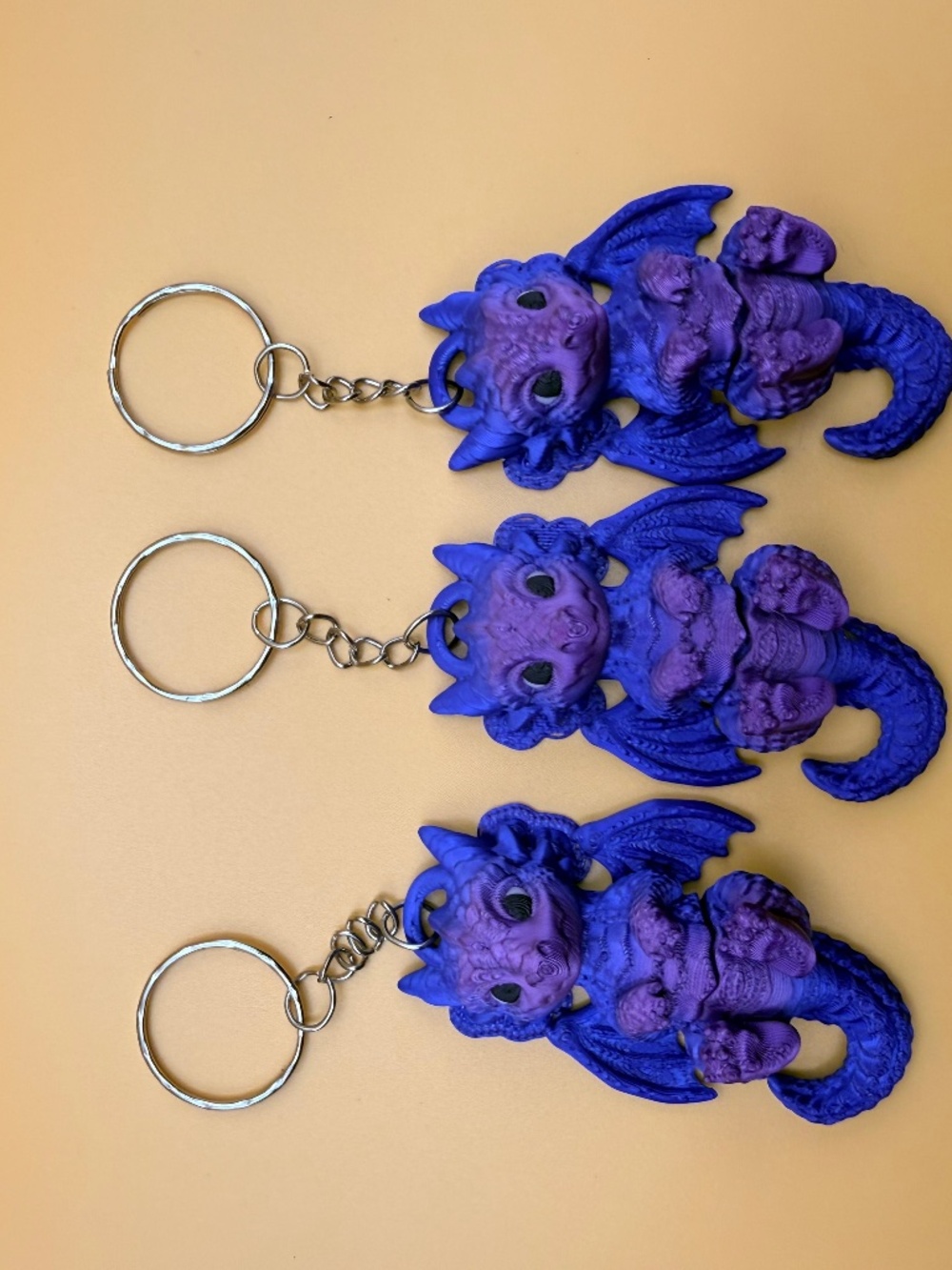3D Printed Dragon Keychain Blue Purple Fantasy Charm